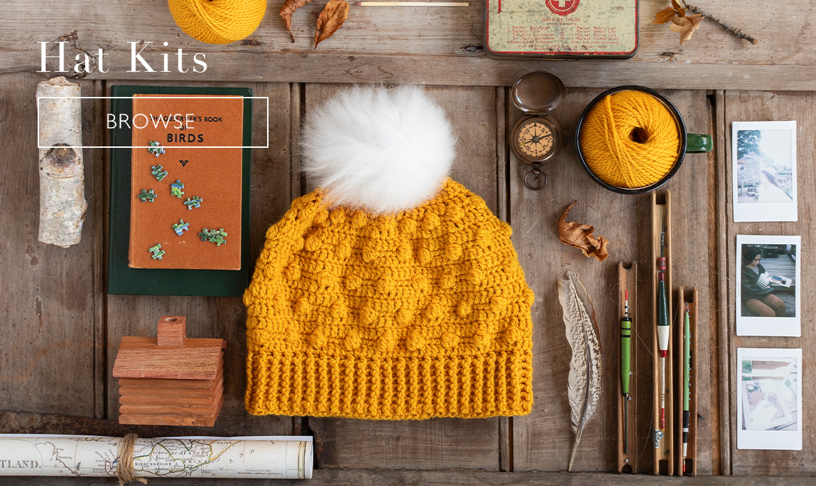 Hat kits crochte lantern beanie pom pom toft